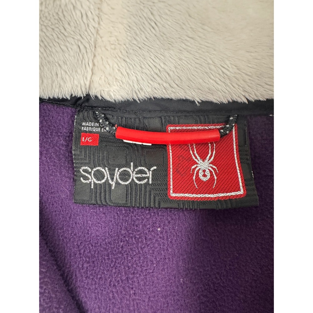 Spyder Women's Large Floral Faux-Fur Lined Hooded Jacket Full-Zip Blue Purple - Picture 5 of 12